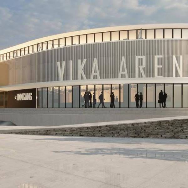 Tegning av den planlagte ishallen, Vika Arena på Stord