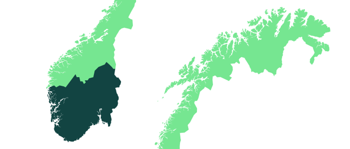 Illustrasjon: Norgeskart visuelt inndelt i de to prisområdene